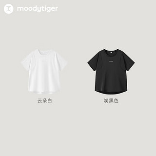 moodytiger【网球系列】女童透气短袖T恤夏季圆领户外儿童运动衣 云朵白 175cm