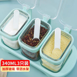 JINXIONG 金熊 玻璃调料盒调料瓶家用调料罐调味罐套装盐罐调味盒3件套带置物架