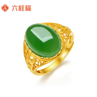 六桂福珠宝黄金戒指 凝翠 足金镶玉开口女戒指 HT0100006 3.37g