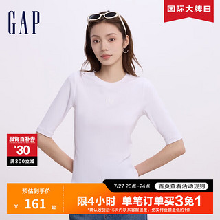 Gap女装2024初秋logo修身短袖T恤简约百搭基础款女友T613289 白色 155/76A(XS) 亚洲尺码