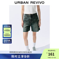 UR2024秋季新款女装街头复古洗水破洞剪边牛仔短裤UYY840005 蓝色 2