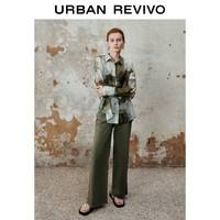 URBAN REVIVO 女装印花长袖开襟衬衫 UWH240094 卡其绿 M