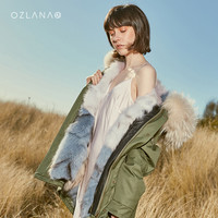 OZLANA冬季派克服女外套女大毛领皮毛一体防寒皮草大衣女