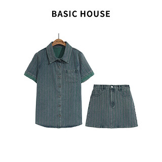 百家好（Basic House）显瘦时尚休闲百搭夏季复古牛仔套装 蓝色 M