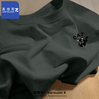 JEANSWEST Z+纯棉短袖男2024男生宽松白色t恤猫咪半袖男士夏季男装体恤衫 CAT猫#灰 3XL