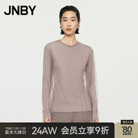 江南布衣 JNBY24秋T恤长袖宽松圆领H型5O7110560 671/灰粉 L