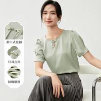 【国风提花雪纺衫】2024夏新中式盘扣气质圆领衬衣通勤女式衬衫