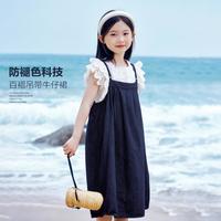 女童裙子夏季2024儿童连衣裙牛仔背心裙百褶吊带裙甜美童装夏