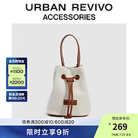 URBAN REVIVO2024秋季女士帆布拼接手提斜挎包UAWB40367 米白