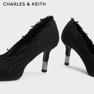 CHARLES&KEITH24秋季CK1-60361527气质通勤尖头高跟单鞋女 BLACK TEXTURED黑色纹理 36