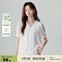 茵曼(INMAN)凉爽天丝薄款短袖白衬衫女2024夏季国风新中式气质时尚衬衣 米白 S