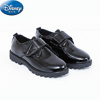 Disney 迪士尼 男童皮鞋学生中大童小男孩软底表演鞋儿童黑色英伦风学校演出单鞋 黑色毛粘 38