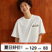 百亿补贴：norybrand 口袋刺绣小花logo短袖T恤百搭男女休闲夏天情侣圆领宽松