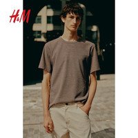H&M2024夏季男装时尚休闲百搭标准版型华夫格T恤1249530 深米色 170/92