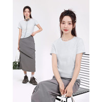 La Chapelle City拉夏贝尔圆领正肩t恤短袖女2024年女装夏季时尚休闲显瘦上衣 浅花灰-纯色 M