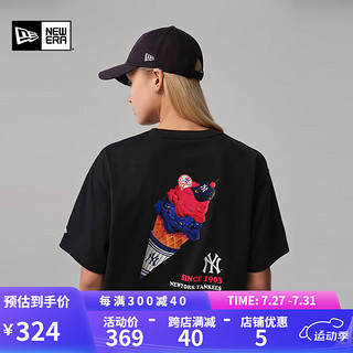 NEW ERA纽亦华2024MLB冰淇淋印花NY LA短袖男女简约休闲T恤 14179167-黑色-NY 纽约洋基队 S