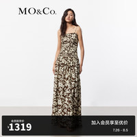 MO&Co.2024夏新品花叶图案丝绵平口吊带裙连衣裙长裙MBD2DRS049 抽象笔触色