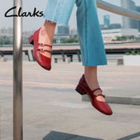 Clarks其乐黛丝系列女鞋圆头粗跟单鞋舒适柔软漆皮复古玛丽珍 深红色 261747134 39.5