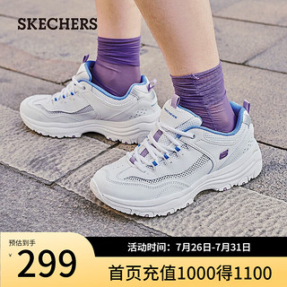 斯凯奇（Skechers）经典熊猫鞋女网面透气休闲运动鞋鞋8730065 白色/薰衣草色/蓝色/WLVB 35.5