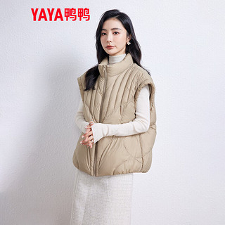 鸭鸭（YAYA）羽绒马甲女短款90绒时尚百搭宽松休闲立领保暖上衣K 卡其色 155/80A(S)