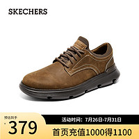 斯凯奇（Skechers）男鞋一脚蹬休闲鞋夏季黑色柔软舒适轻质缓震皮鞋商务鞋204702 深棕色/CDB 39.5