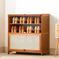 木马人鞋柜简易客厅玄关柜子多层小鞋架简约家用楠竹换鞋凳防尘置物架 【透气翻门】五层70长