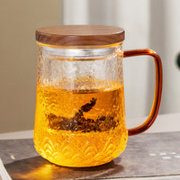 雅集 雅集茶具祥云锤纹泡茶杯茶水分离玻璃杯办公室喝茶杯个人木盖杯 祥云锤纹过滤泡茶杯 450ml 1只