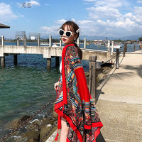 千姿娇媚(QIANZIJIAOMEI)民族风围巾防晒披肩夏季长款外搭女百搭海边纱巾沙滩巾 WM192复古花框-红色