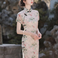 杜艳枝改良旗袍2024高级感名媛气质复古小个子中长款新中式 染雾(108CM) 2XL 120-130斤(160身高标准)