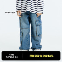 little MO&Co.little moco童装24秋装男女童纯棉直筒裤工装口袋牛仔长裤 牛仔蓝色 110/53