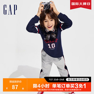 Gap 盖璞 男童2024春季logo数字撞色条长袖polo衫儿童装890483 海军蓝 110cm(XXS) 亚洲尺码