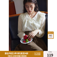 独束大码女装温柔仙气减龄娃娃领衬衫女春季微胖mm轻盈甜美小衫 奶霜白 XL