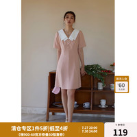 独束【长短款】大码女装甜美减龄双层领设计感显瘦连衣裙夏季 樱花粉-短款 XXL