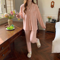 婧麒(JOYNCLEON)月子服春秋产后睡衣女春秋夏季薄款哺乳家居服可外出舒适 粉色 L码