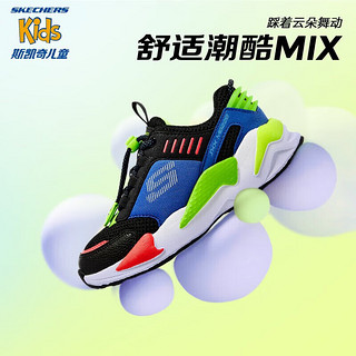 Skechers斯凯奇磁吸扣童鞋男款儿童休闲舒适百搭大童运动鞋跑鞋 405224L 【四季款】BKMT黑色/多彩色 28.5