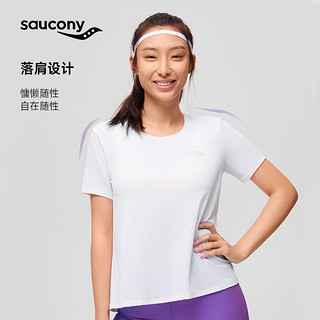 Saucony索康尼圆领短袖T恤女跑步修身瑜伽上衣透气短款内搭 珍珠白WT02 XL