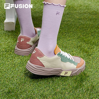 FILA FUSION斐乐潮牌POP II女鞋场下帆布鞋夏轻便休闲运动鞋 米色/天蛾棕-AS 38.5