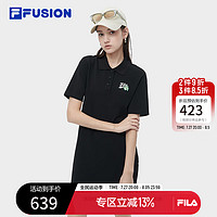 FILA FUSION斐乐潮牌女子针织连衣裙2024夏季时尚休闲翻领裙 正黑色-BK 155/76A/XS