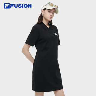 FILA FUSION斐乐潮牌女子针织连衣裙2024夏季时尚休闲翻领裙 正黑色-BK 155/76A/XS