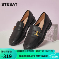 星期六(St&Sat)女鞋英伦风乐福鞋金属扣圆头低跟舒适通勤单鞋 黑色 3