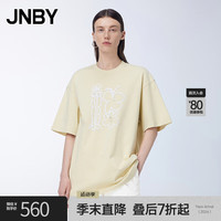 JNBY江南布衣【苗纹绣花】24夏T恤女新中式宽松圆领短袖5O5115080 748/浅豆黄 L