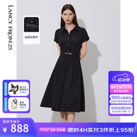 朗姿高级感气质显瘦黑色修身收腰连衣裙新款法式衬衫裙 黑色