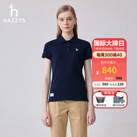 哈吉斯(HAZZYS)女装 2024年夏季款女士素色运动休闲风POLO衫女ASTSE0BBE27 藏青色NV 155/80A 36