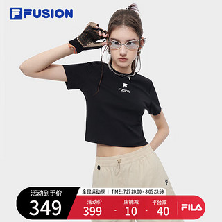 FILA FUSION斐乐潮牌欧阳娜娜同款女短袖2024夏季时尚修身短T恤女 正黑色-BK 170/88A/L