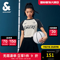 杰克·琼斯（JACK&JONES）NBA联名湖人队夏季潮运动撞色插肩袖修身短袖T恤女224101016 米白色C00 米白色C00 155/76A(XS)