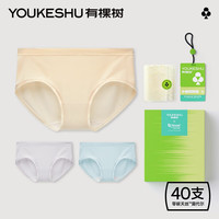 有棵树 YOUKESHU40支莫代尔内裤女士纯棉裆抗菌透气无痕少女中腰女式三角裤3条装 【柔软丝滑感】肤+紫+蓝  L 100-120斤