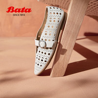 Bata 奶奶鞋女2024夏季牛皮浅口单鞋3C171BQ4 米白