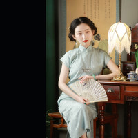 一城风絮清枝韵丨短袖复古民国风提花立领少女旗袍日常可穿原创 浅蓝色 L码