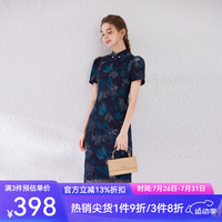 經典故事(JANE STORY)日常可穿新中式改良旗袍小个子女高端气质蕾丝连衣裙 M33深蓝绿花 XL