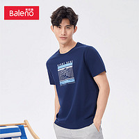 百亿补贴：Baleno 班尼路 夏季港风潮流地图印花圆领T恤男纯棉休闲校园短袖潮男